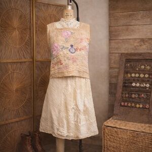 Handmade Tea Dyed Floral Art Quilted Tank Top, O/S